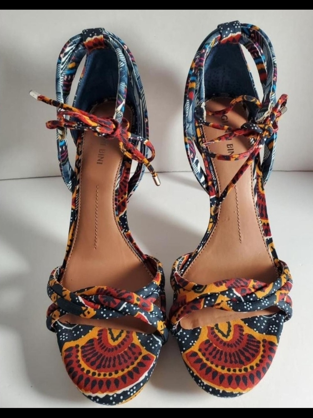 Gianni Bini Multicolor Printed Ankle-Tie Heels